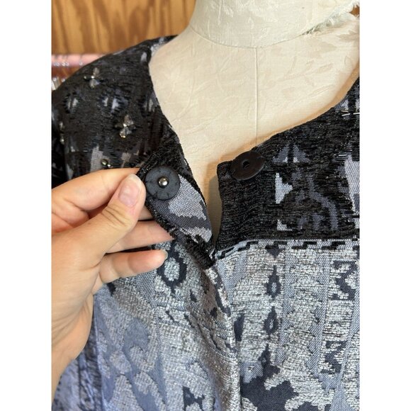 Susan Graver Artisan Jacket 26W Black Velvet Geometric Snap Button Art NWOT - Picture 5 of 12